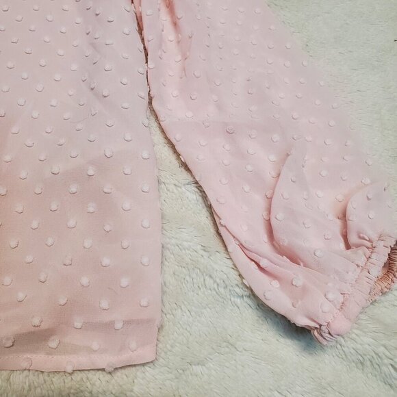 J. Crew Soft Pink Swiss Dot Ruffle Flowy Long Sleeve V Neck‎ Blouse Top Women S - Picture 1 of 10